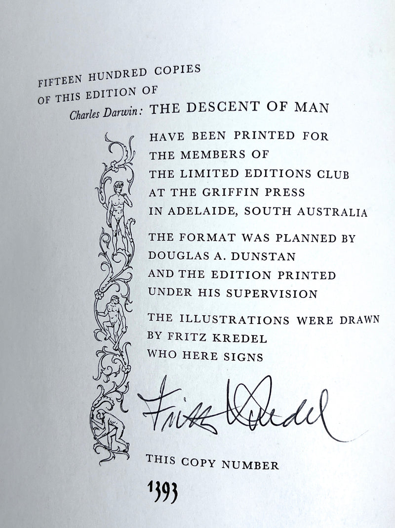 The Descent of Man, Charles Darwin, Fritz Kredel, 1971 Limited Editions Club, NF HC