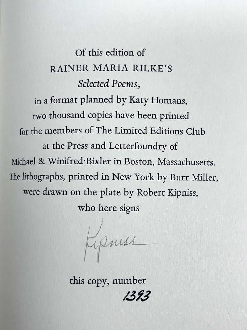 Selected Poems of Rainer Maria Rilke, Illus. Robert Kipniss, 1981, SIGNED, NF HC w/slipcase.