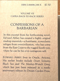 Red Knife Valley, Jack Curtis; Confessions of a Barbarian, Edward Abbey, Capra Back-to-Back, 1986
