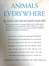 Ingri & Edgar Parin d'Aulaire, Animals Everywhere, First Edition, 1940, Very Good hardcover.