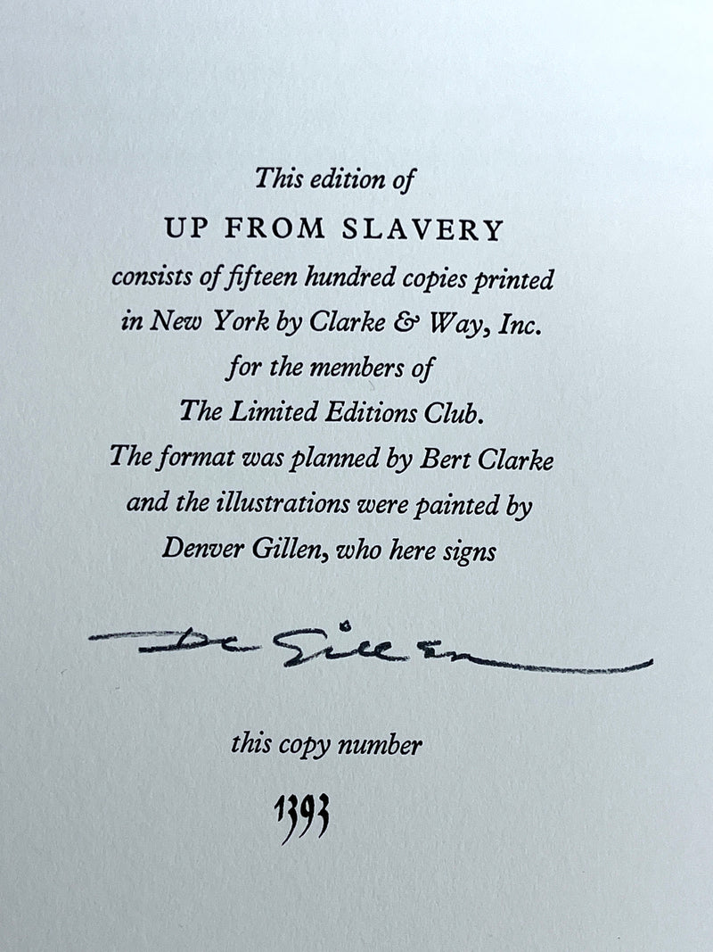 Booker T. Washington, Up From Slavery, Illus. Denver Gillen, 1970, SIGNED, NF HC w/slipcase.