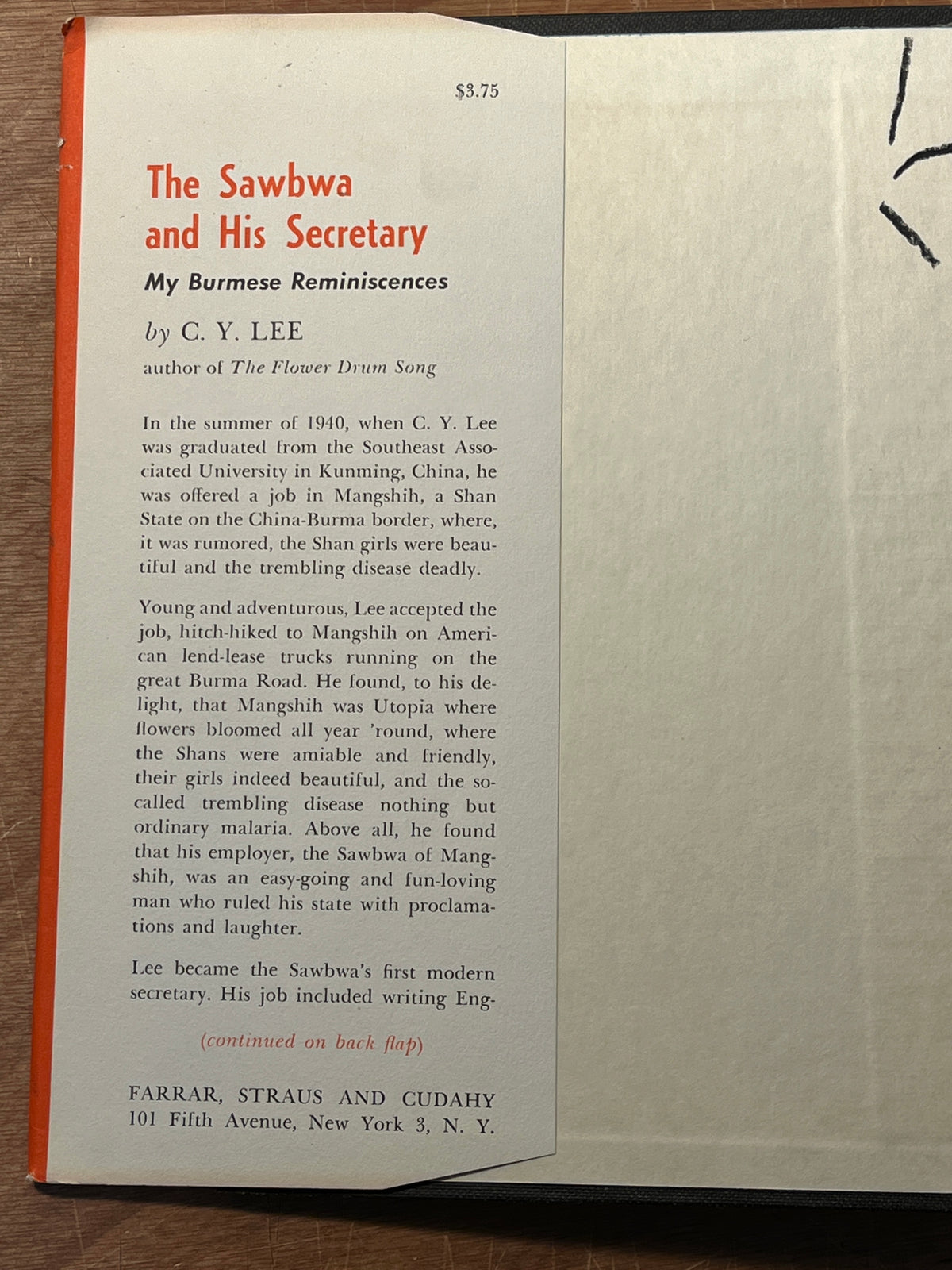 The Sawbwa and His Secretary …, C. Y. Lee, 1959, 1st Printing, VG w/DJ