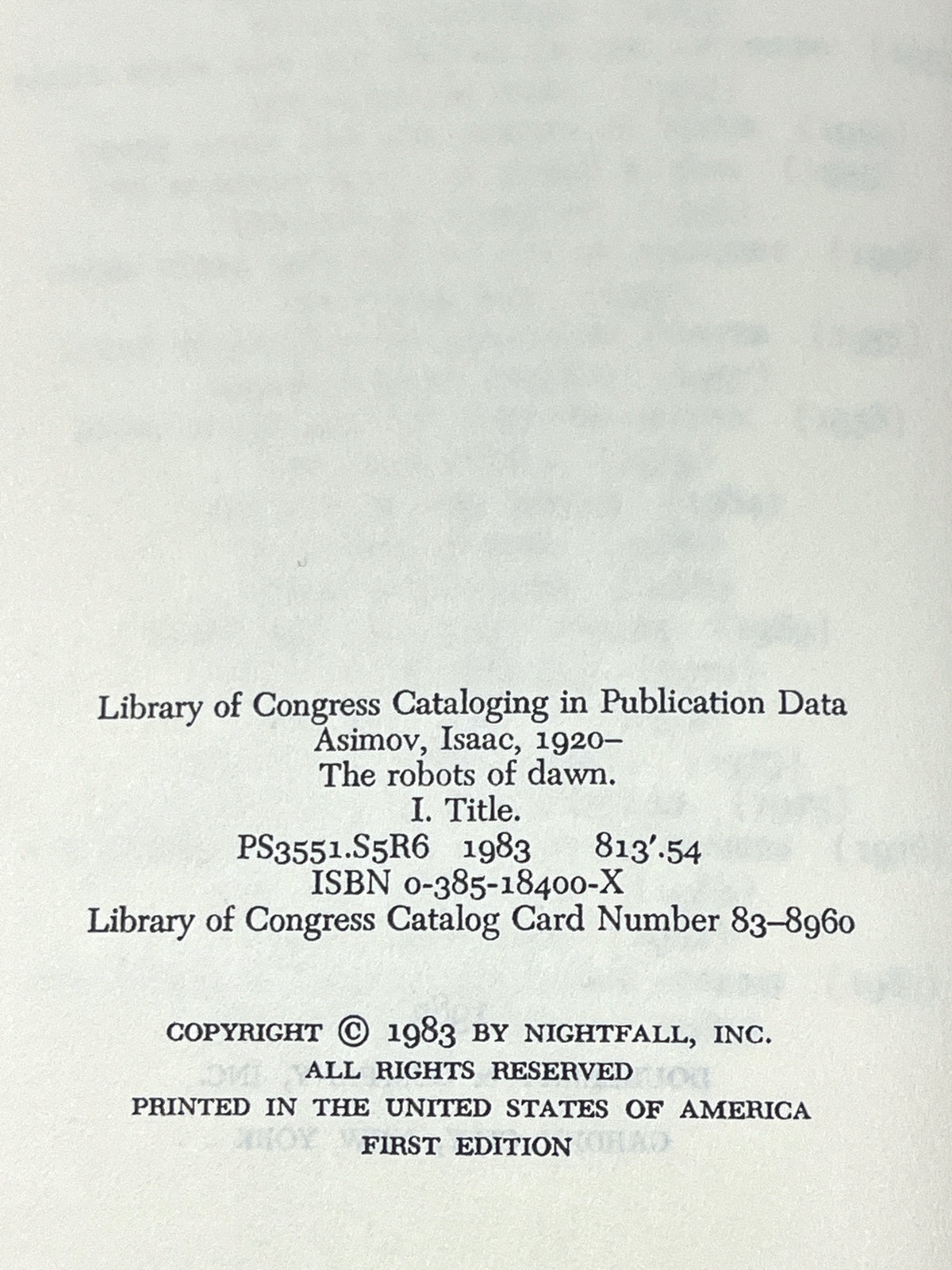 Isaac Asimov, The Robots of Dawn, Doubleday & Company, 1st Ed, 1983, Very Good HC w/DJ