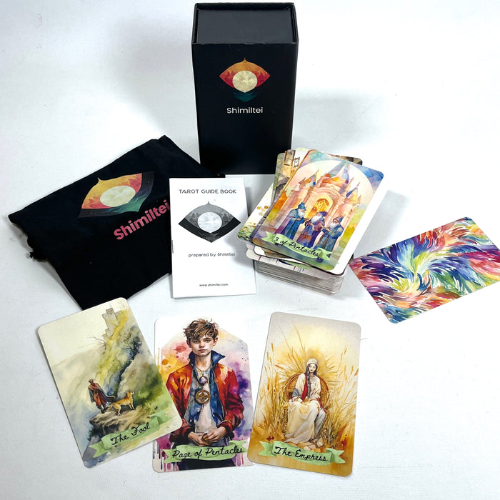 Shimiltei, Watercolor Tarot card deck, Near Fine w/dust bag + box + 78 cards.
