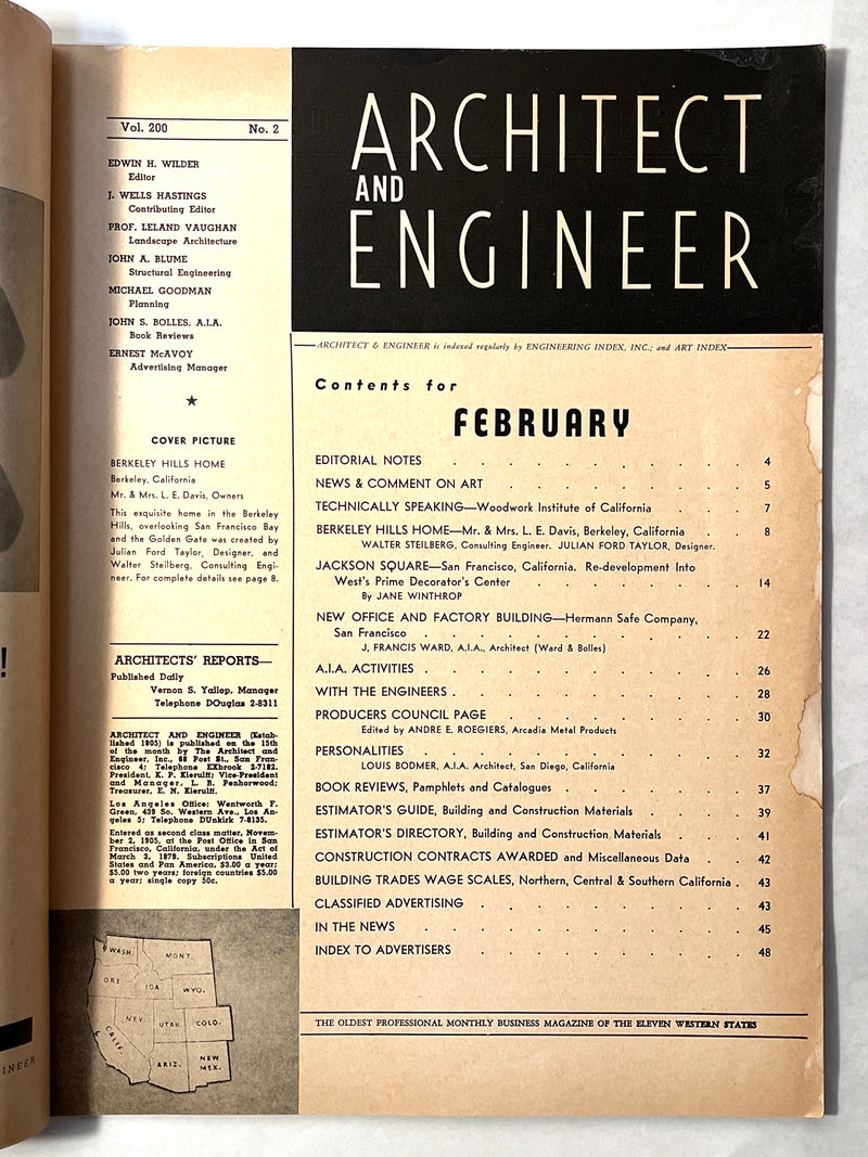 Architect and Engineer, February 1955, Vol. 200 No. 2, Very Good