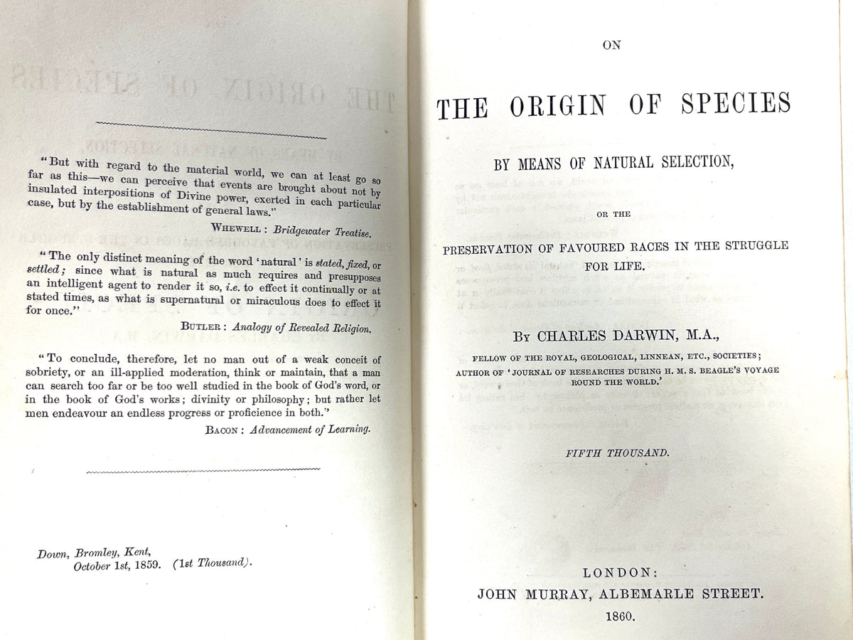 Charles Darwin, On the Origin of Species, 1860, second edition rebound, G+
