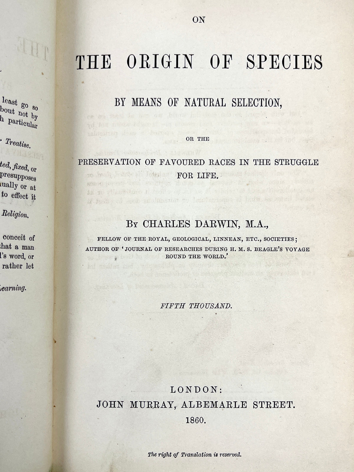 Charles Darwin, On the Origin of Species, 1860, second edition rebound, G+
