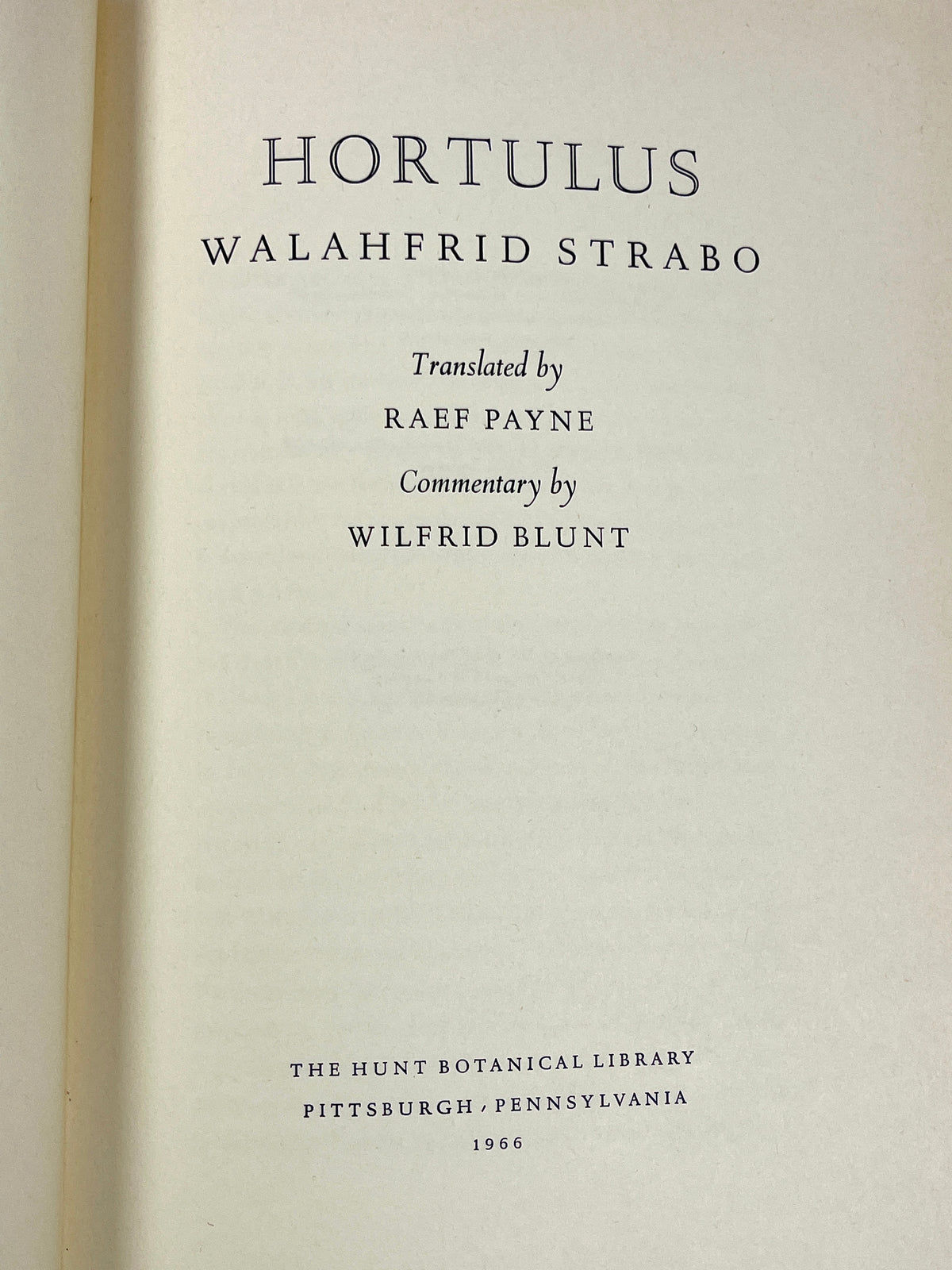 Walahfrid Strabo, Hortulus, Hunt Botanical Library 1966, VG hardcover