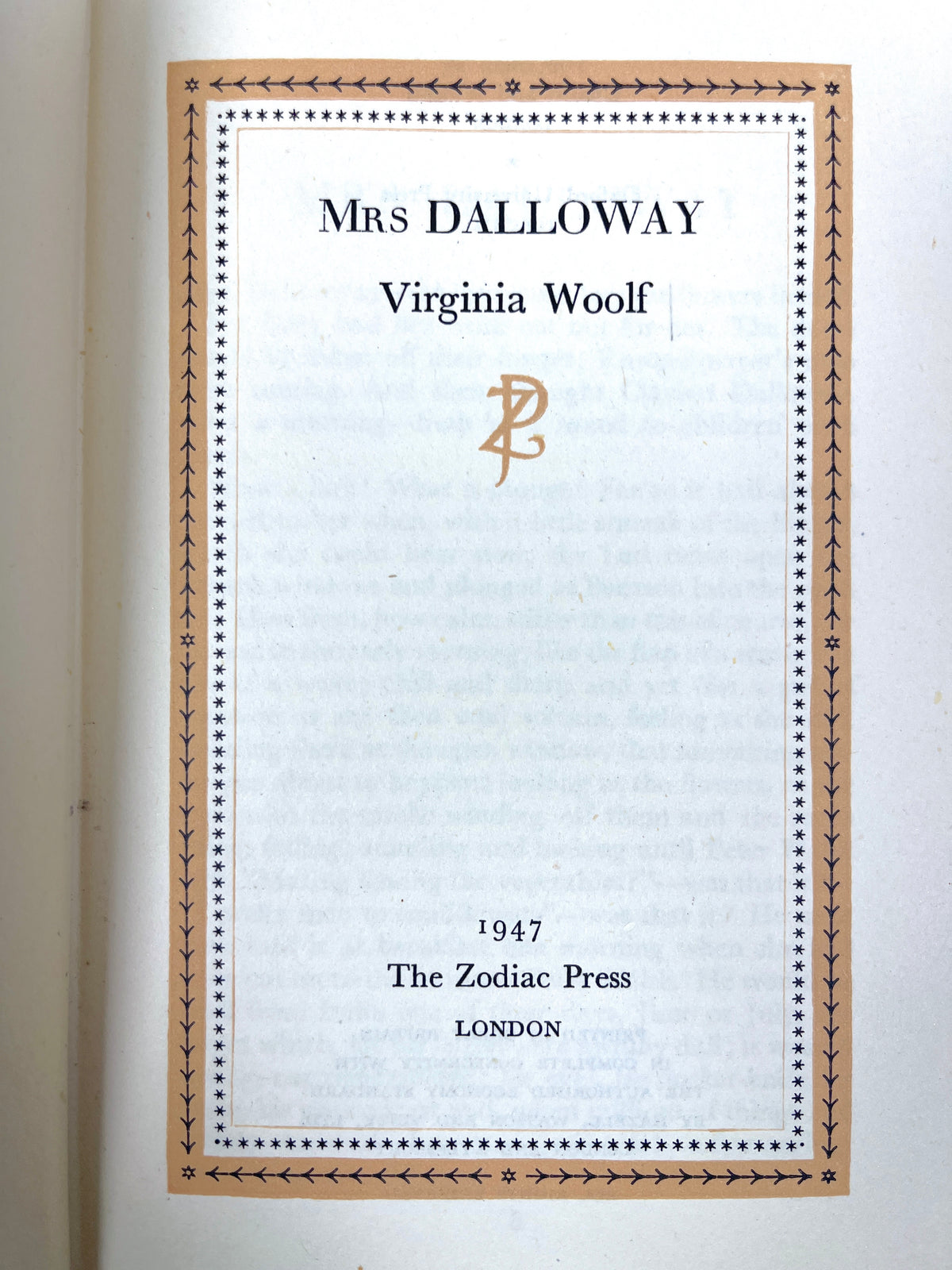 Virginia Woolf, Mrs. Dalloway, The Zodiac Press, 1947, Very Good hardcover, no dust jacket