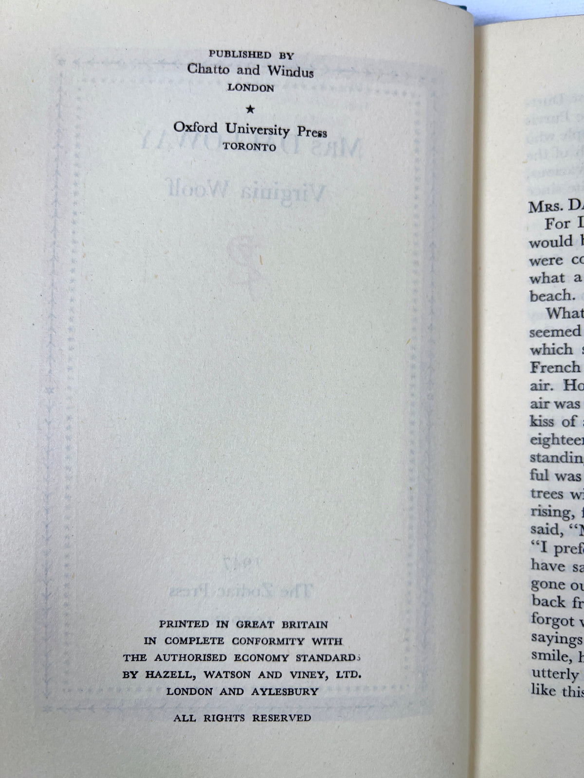 Virginia Woolf, Mrs. Dalloway, The Zodiac Press, 1947, Very Good hardcover, no dust jacket