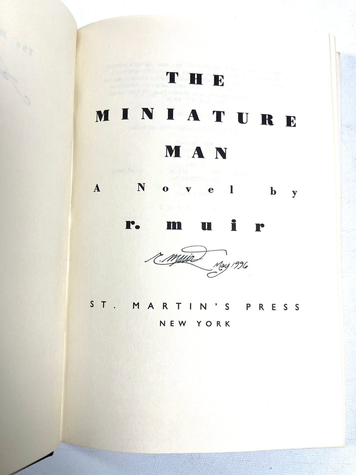 Richard Muir, The Miniature Man, St Martin's Press, 1st Ed, 1987, SIGNED, Very Good HC w/DJ