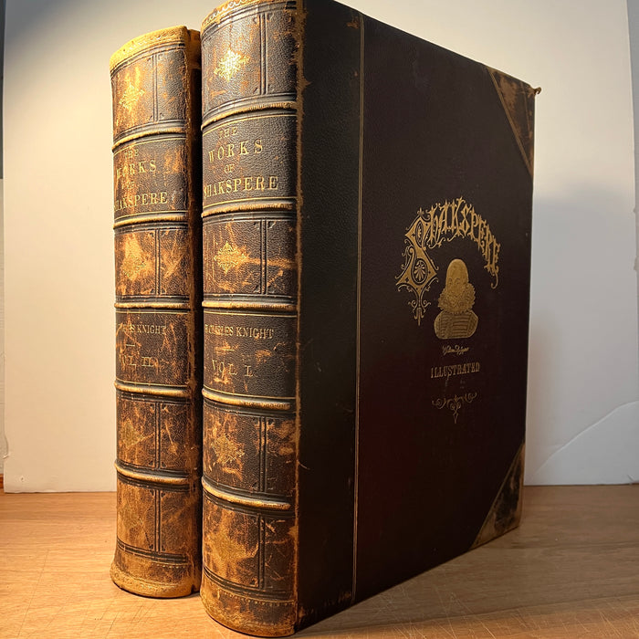 The Works of Shakspere With Notes By Charles Knight. Imperial Edition. 2 Vols. Leather HC with Steel Engravings.