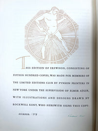 Erewhon, Samuel Butler, Limited Editions Club illust. SIGNED by Rockwell Kent, 1934