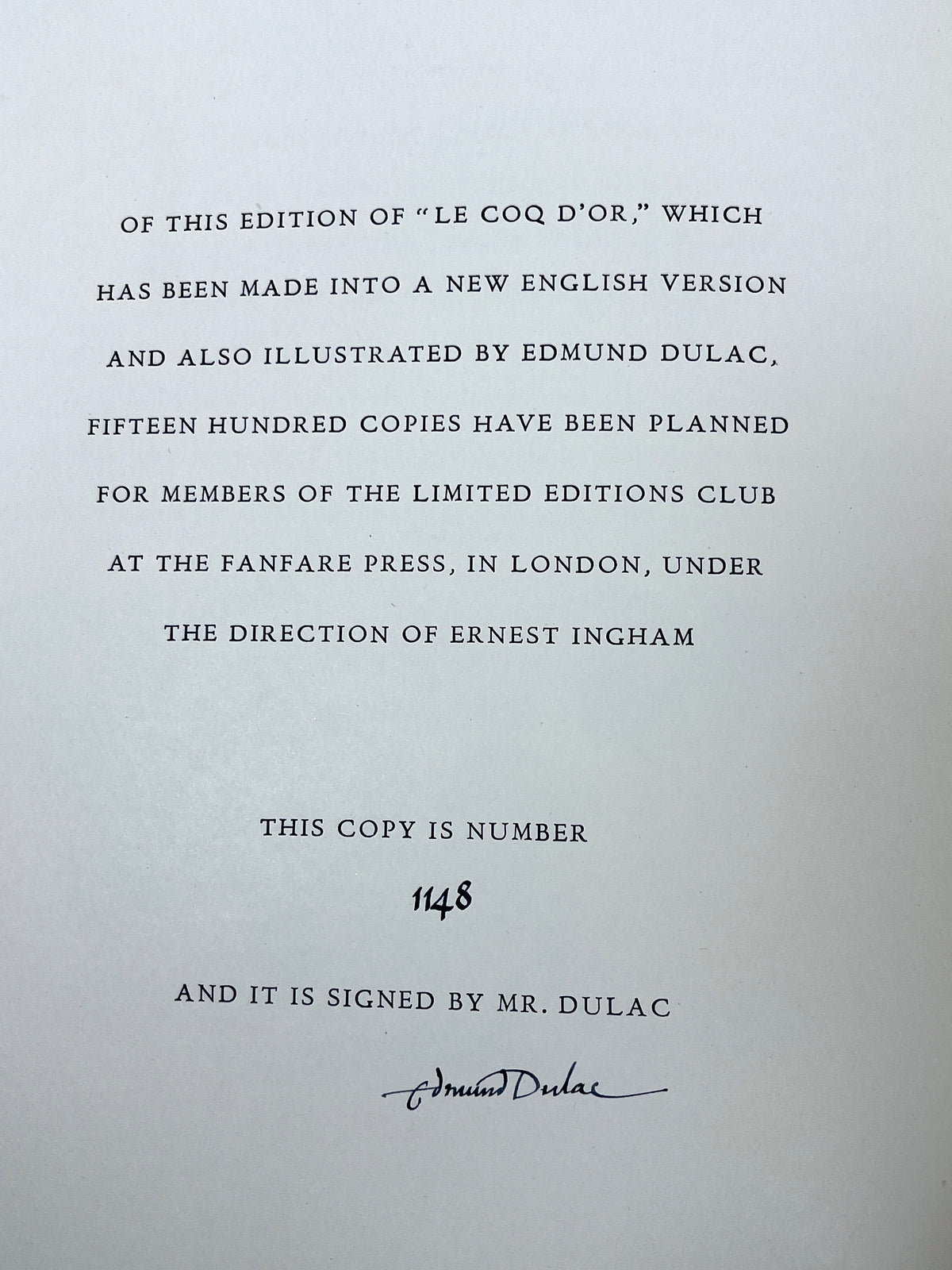Pushkin, Alexander, The Golden Cockerel, Limited Ed. Club, 1950, SIGNED Edmund Dulac