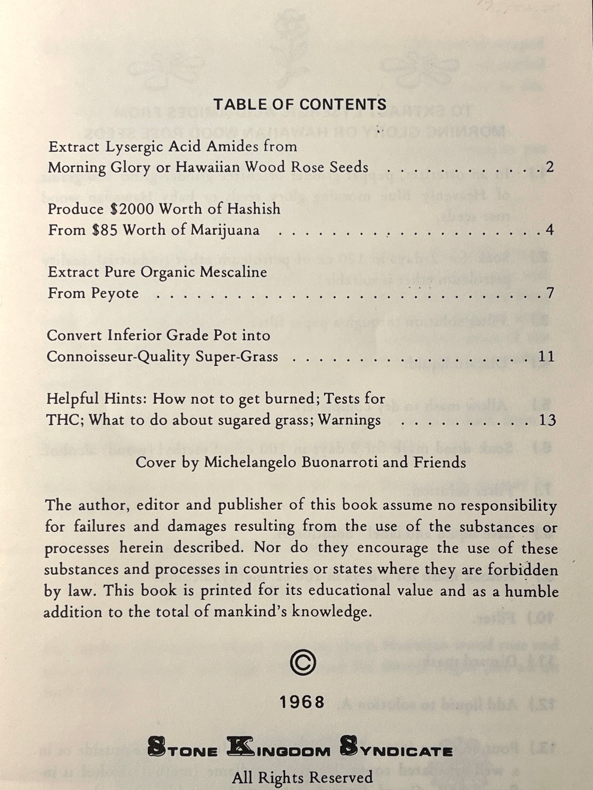 The Marijuana Consumer's and Dealer's Guide, With the New Superior Mescaline Process, 1968, SC, VG.