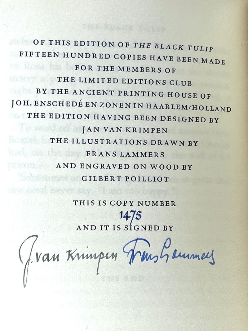 Alexandre Dumas, The Black Tulip, Illus. Frans Lammers, SIGNED VG HC, slipcase