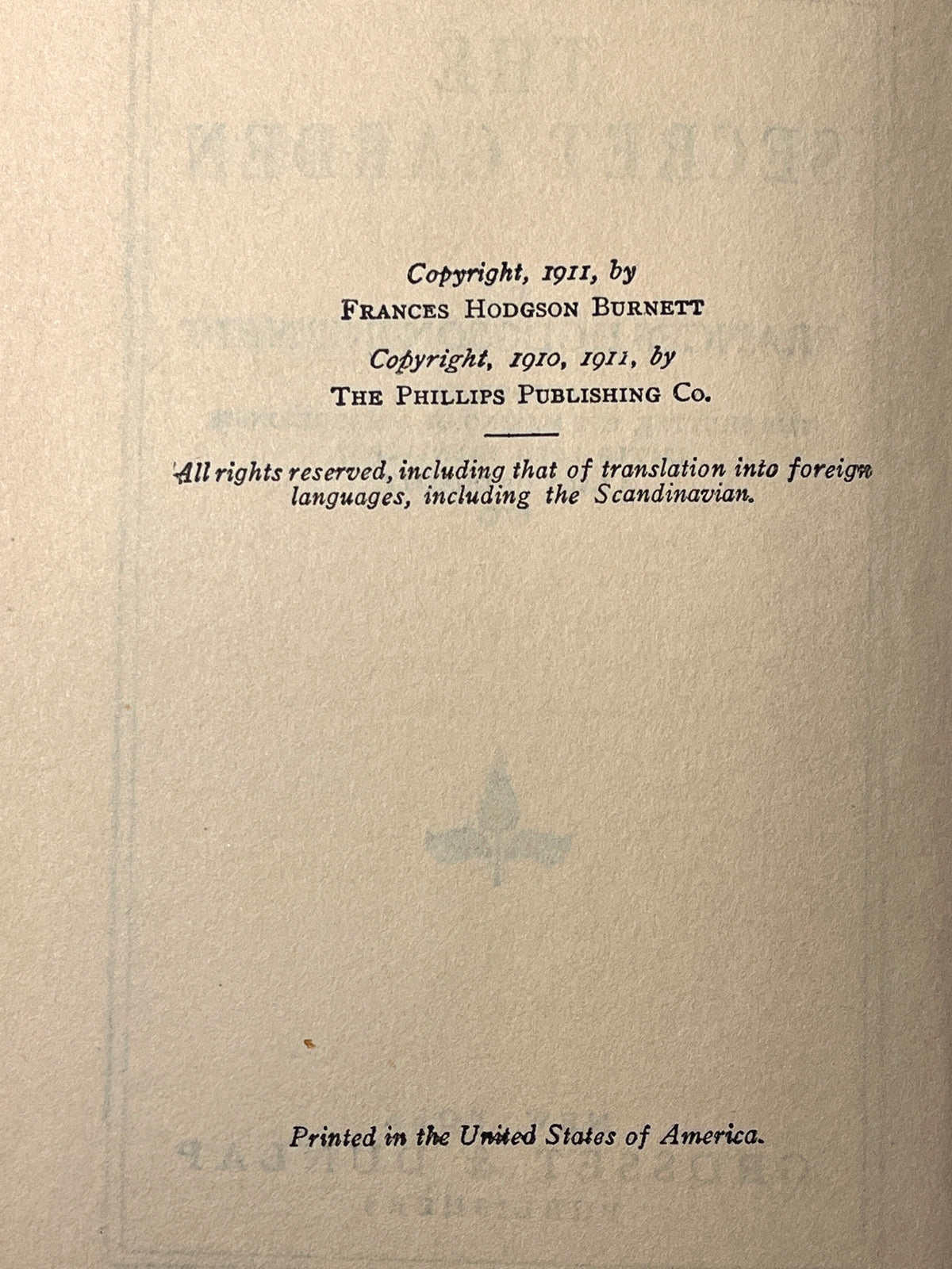 The Secret Garden, Frances Hodgson Burnett, 1911, HC, VG, w/DJ.