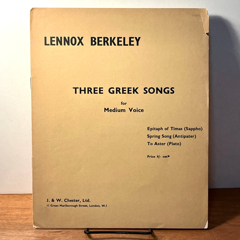 Lennox Berkeley: Three Greek Songs For Medium Voice, 1953, Very Good