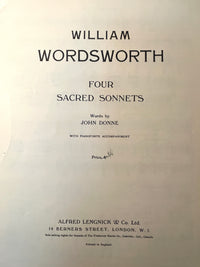 William Wordsworth: Four Sacred Sonnets; With Pianoforte Accompaniment, 1946, VG