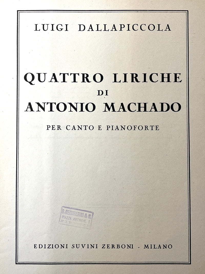 Quattro liriche di Antonio Machado per canto e pianoforte, 1950, Very Good