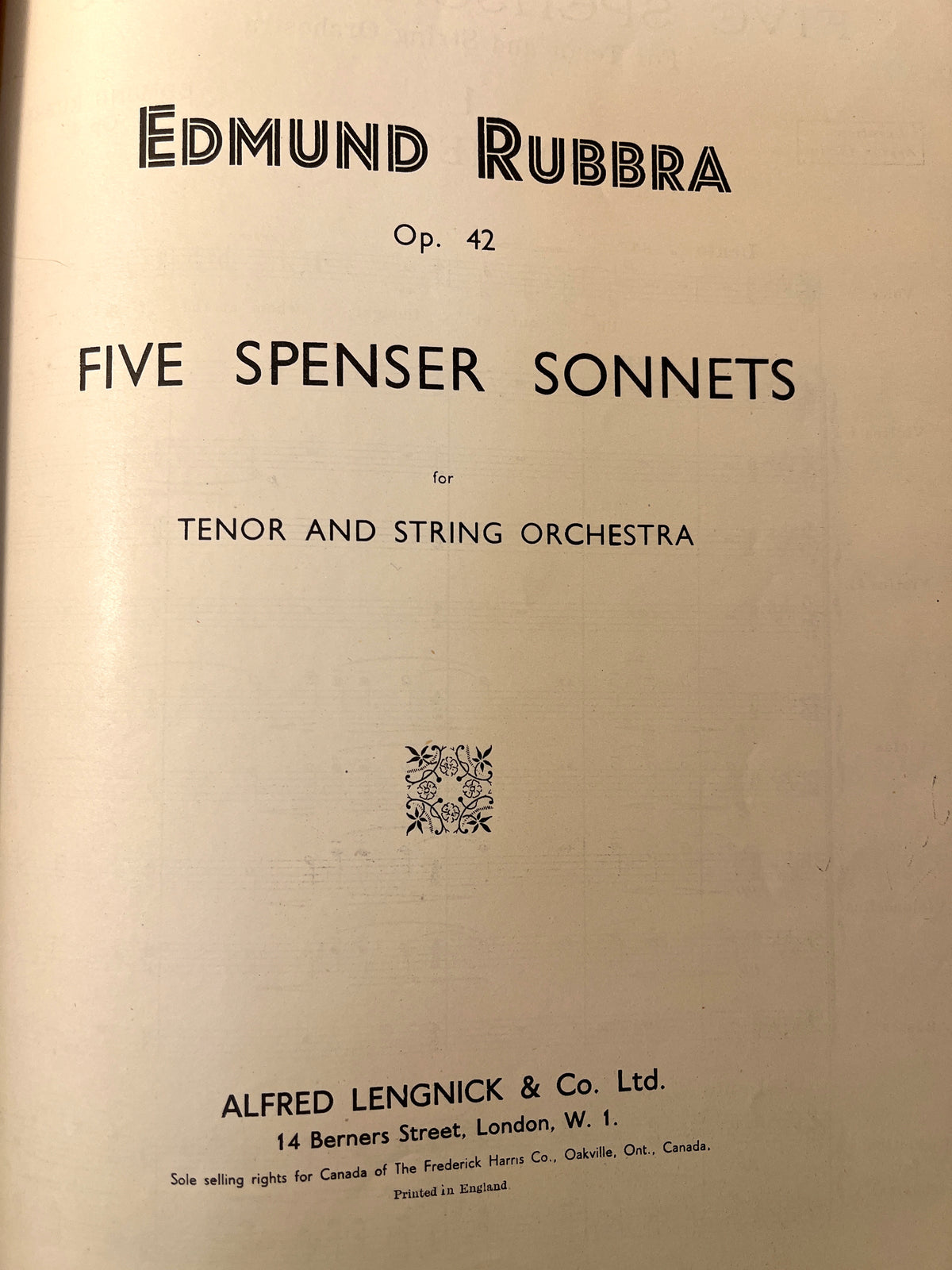 Edmund Rubbra: Op. 42, Five Spenser Sonnets, 1949, Very Good