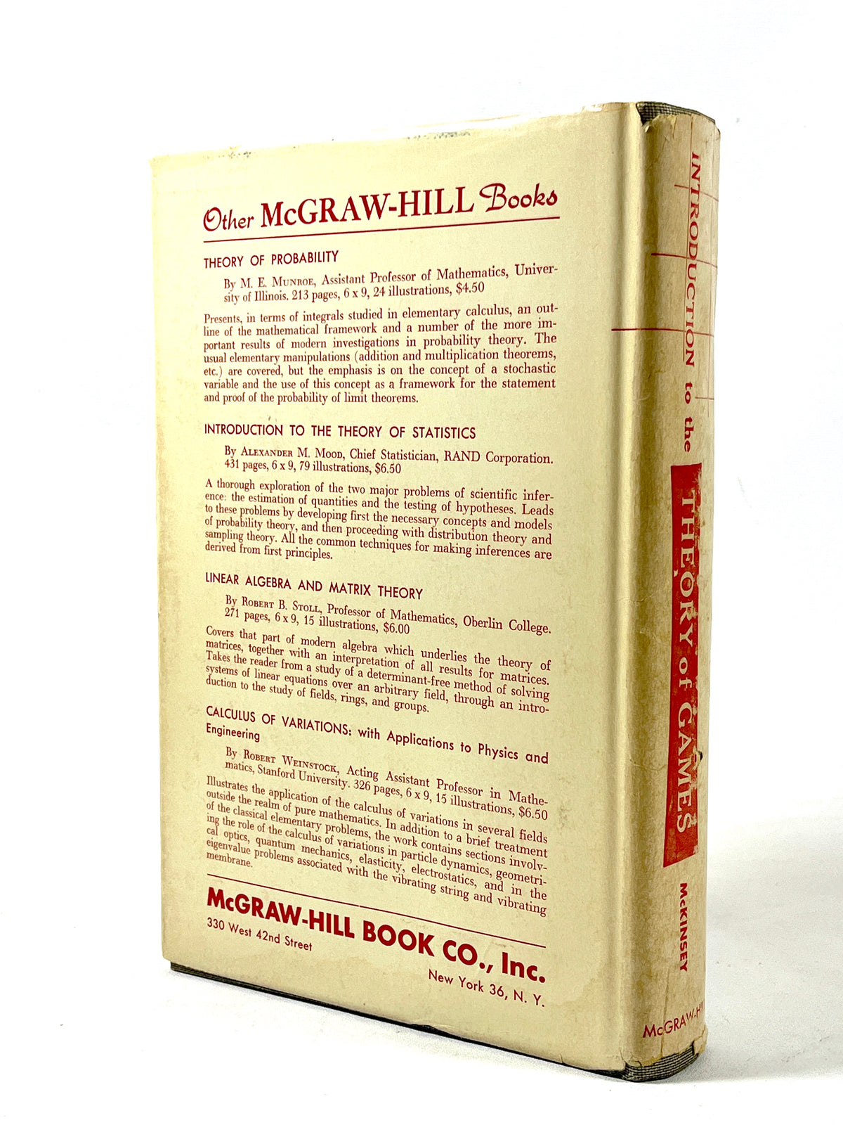 J.C.C. McKinsey, Introduction to the Theory of Games, McGraw Hill 1952, Very Good hardcover