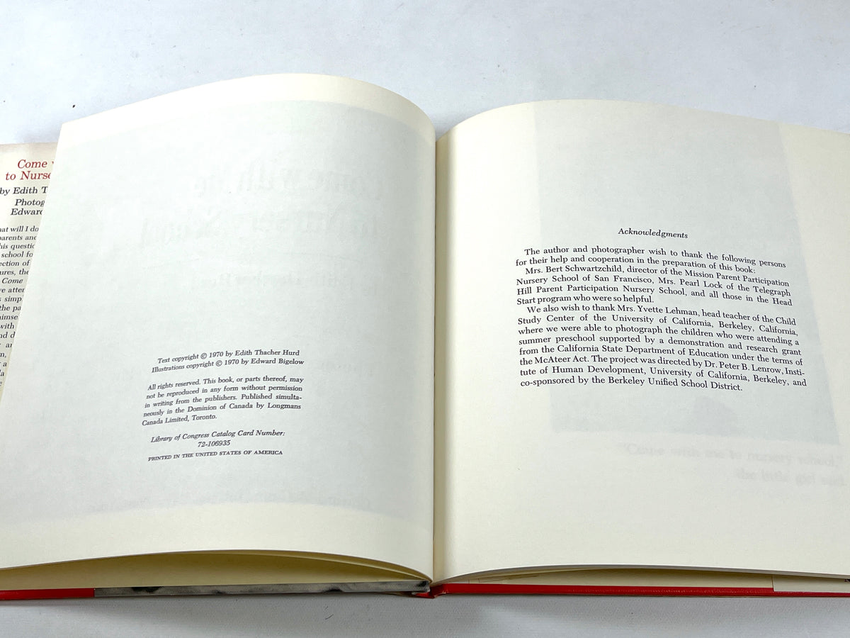 Edith Thatcher Hurd, Come With Me to Nursery School, Coward McCann 1970, NF hardcover