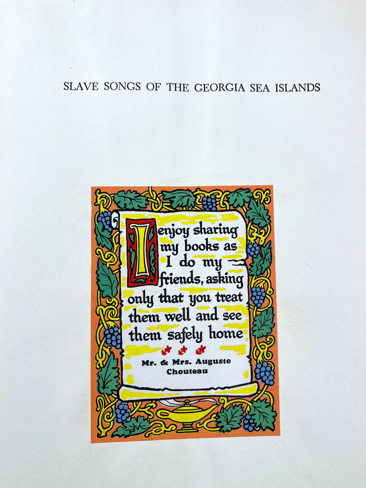 Lydia Parrish, Slave Songs of the Georgia Sea Islands, Creative Age 1942, Very Good hardcover