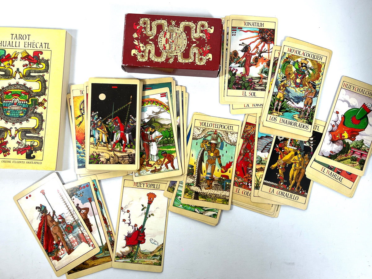 Tarot Yohualli Ehecatl book and deck, Chicome Itzcuintli Amatlapalli, 2021, NF SC