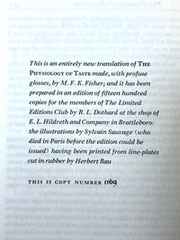 The Physiology of Taste, Jean Brillat-Savarin, Limited Editions Club, 1949, Very Good HC w/ slipcase