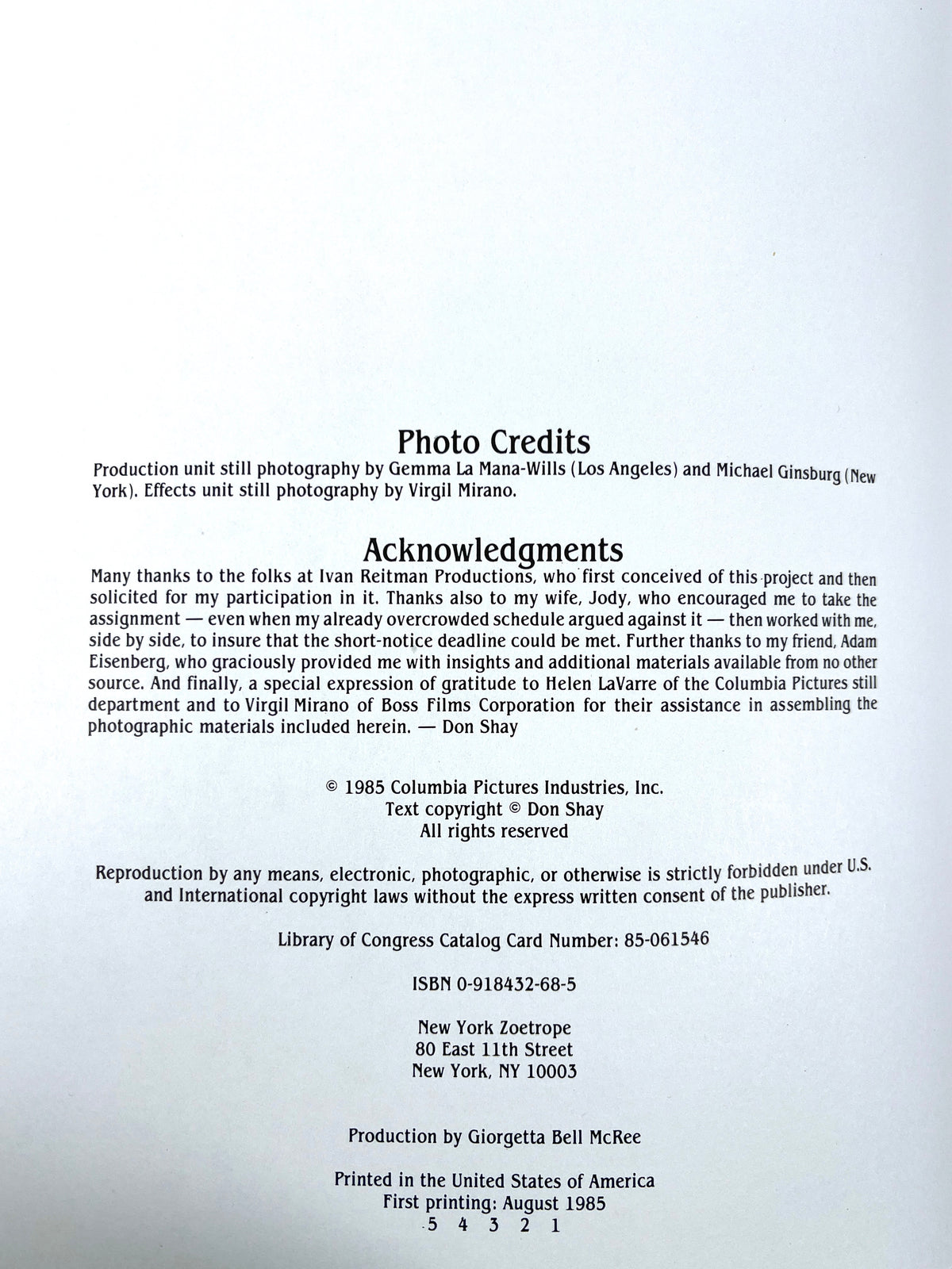 Making Ghostbusters, First Printing, 1985, Near Fine softcover, complete script