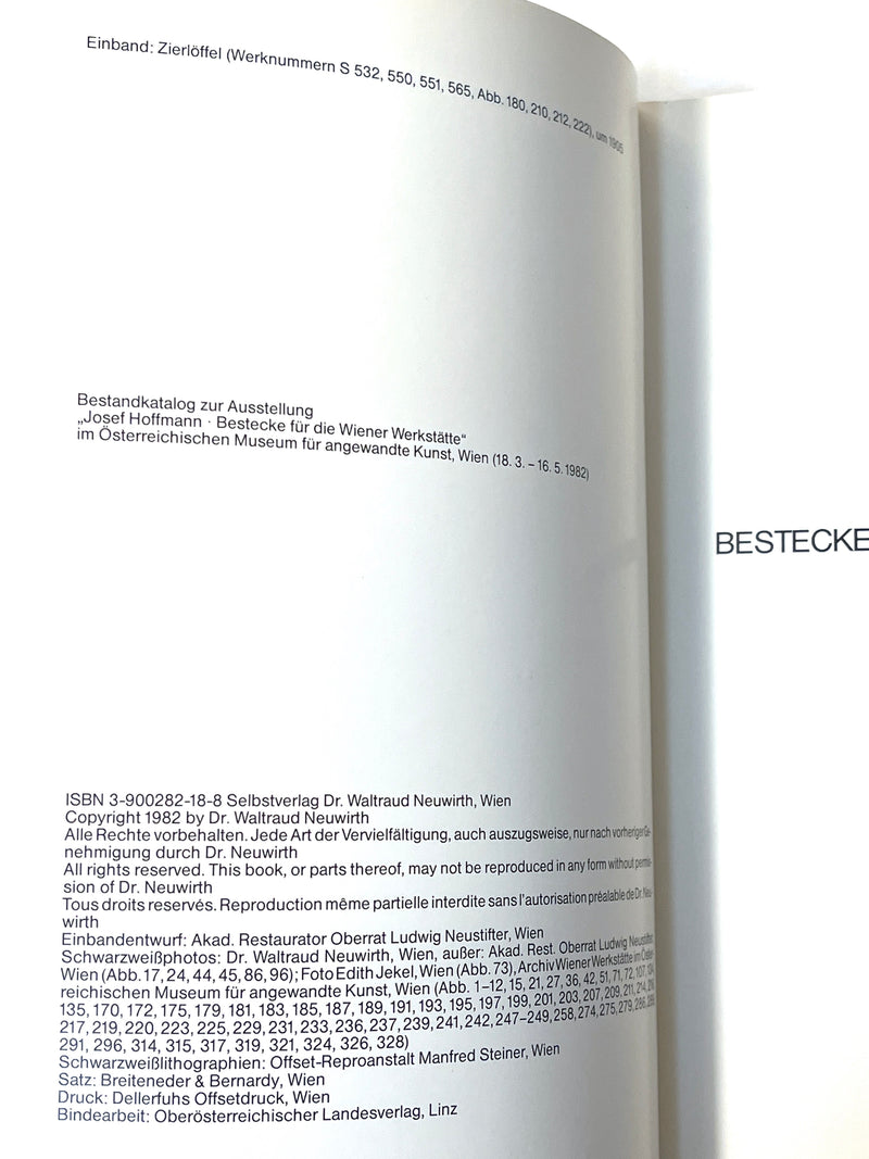 Josef Hoffmann: Bestecke fur die Wiener Werkstatte, Waltraud Neuwirth, 1982, VG