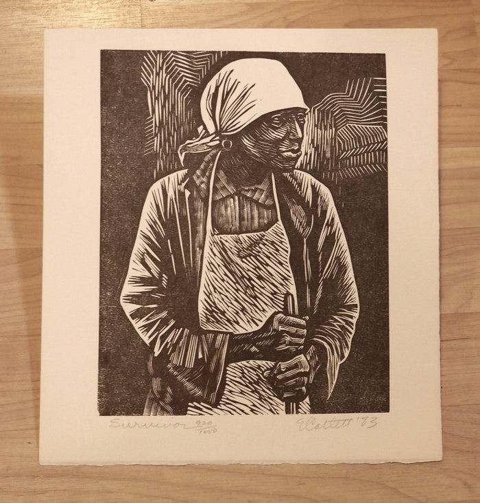 Elizabeth Catlett "Survivor" Woodcut, 1983 SIGNED Original Print, Fine
